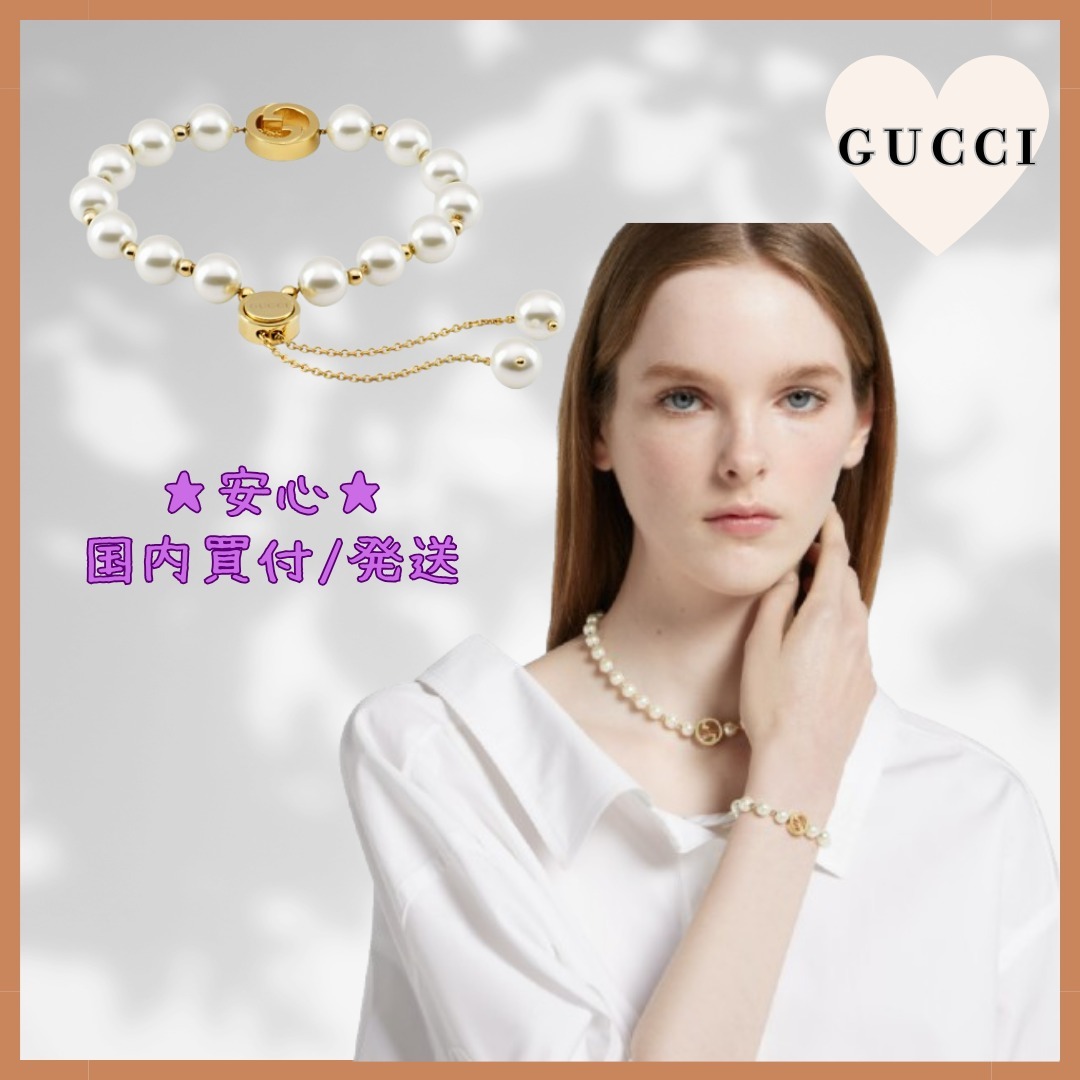 【国内買付】〔グッチ インターロッキング〕パール ブレスレット
