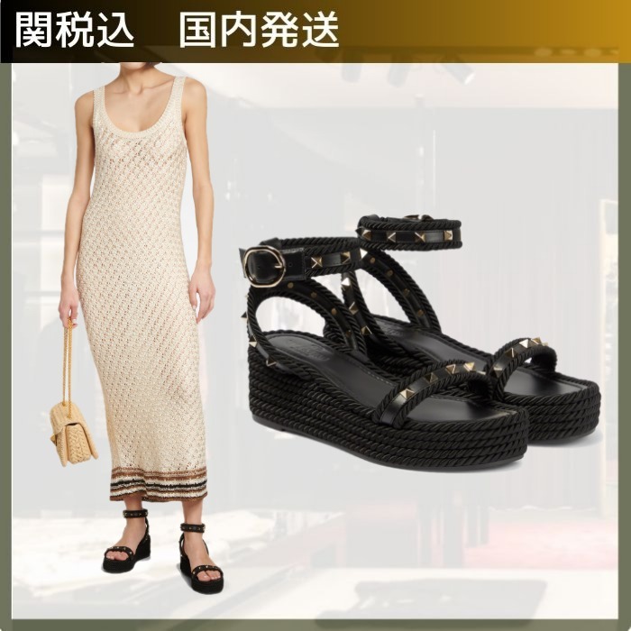 Valentino/ロックスタッズレザーエスパドリーユウェッジ