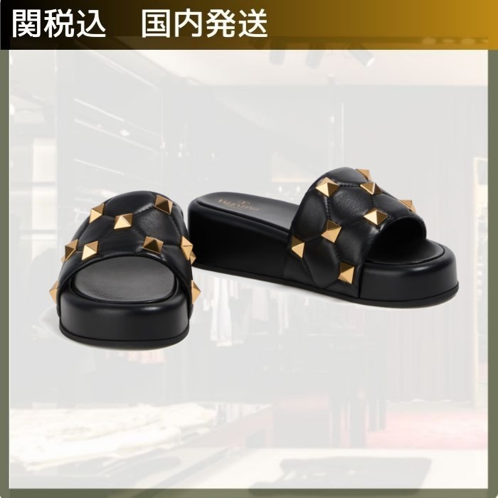 Valentino/Roman Stud レザー スライドサンダル キルティ