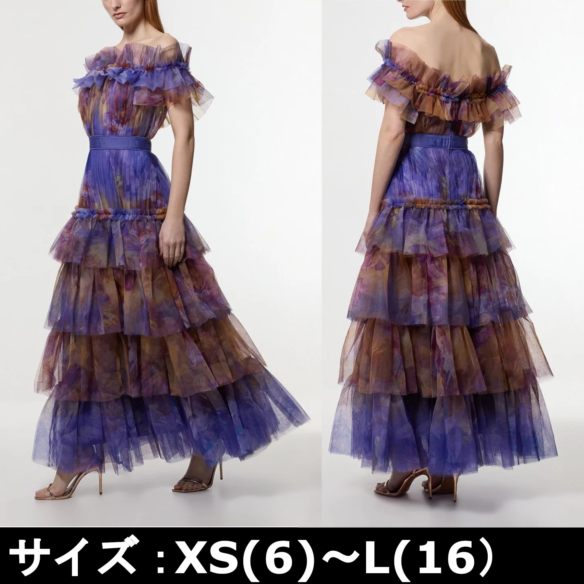 KAREN MILLEN 花柄 レイヤード オフショルダー マキシドレス