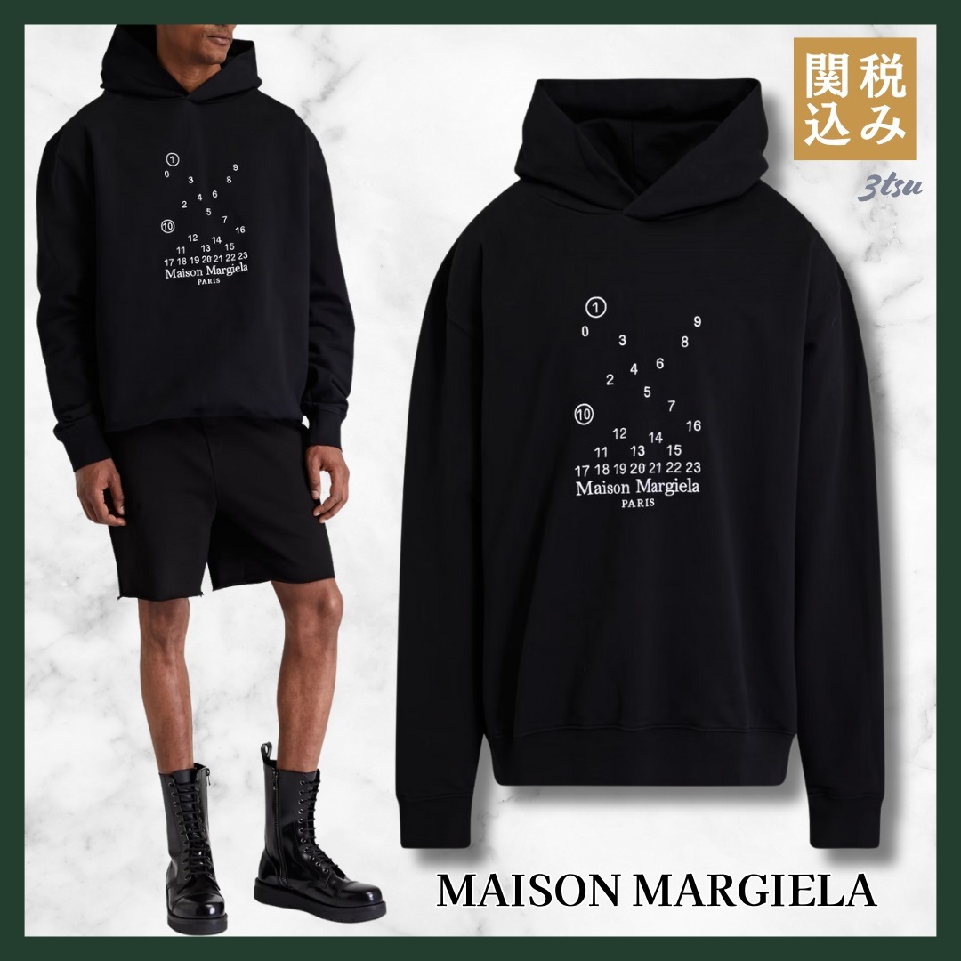 MAISON MARGIELA★フレンチコットンテリー フーディ 刺繍 Black