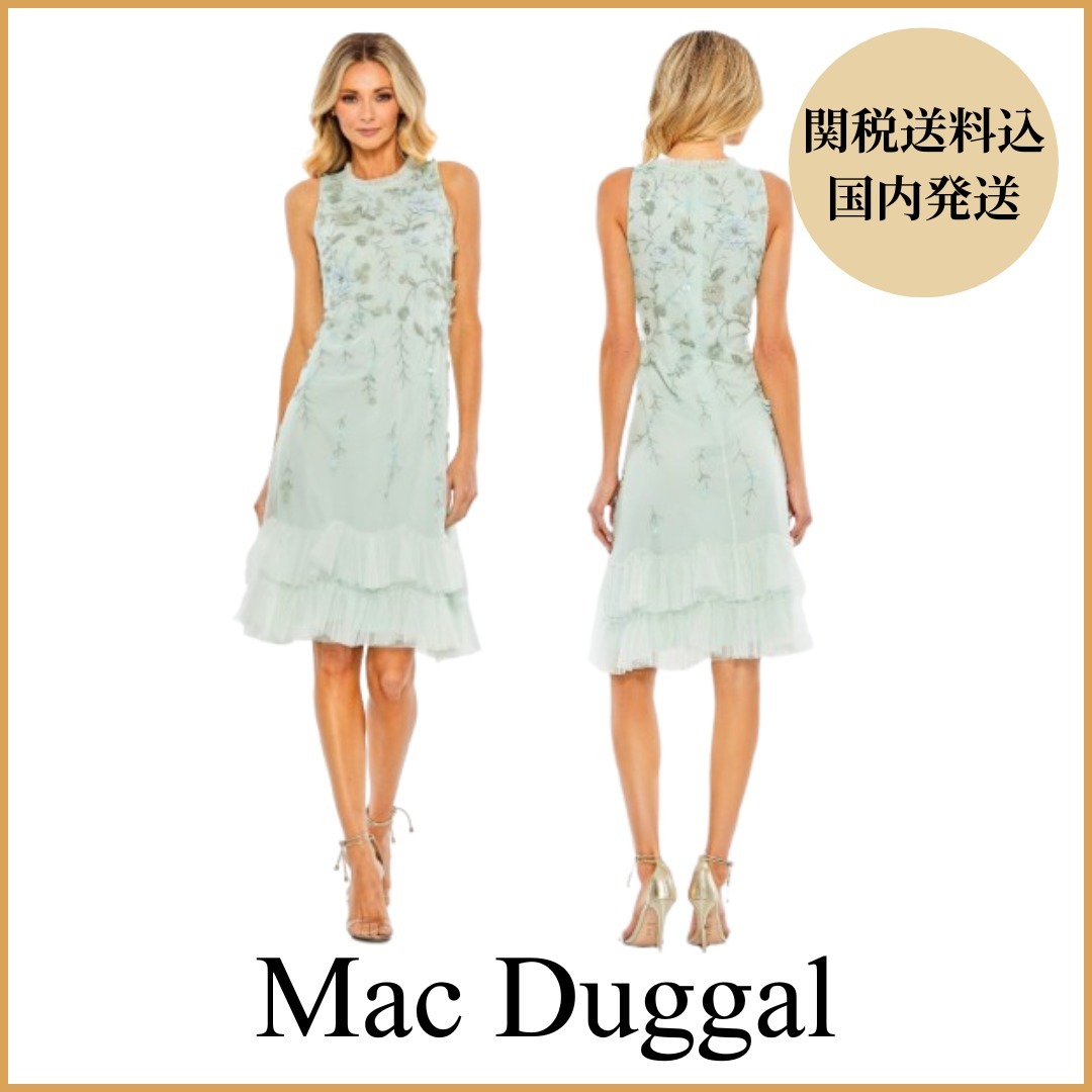 【Mac Duggal】Green Ruffle Tiered Floral Dress 関税送料込