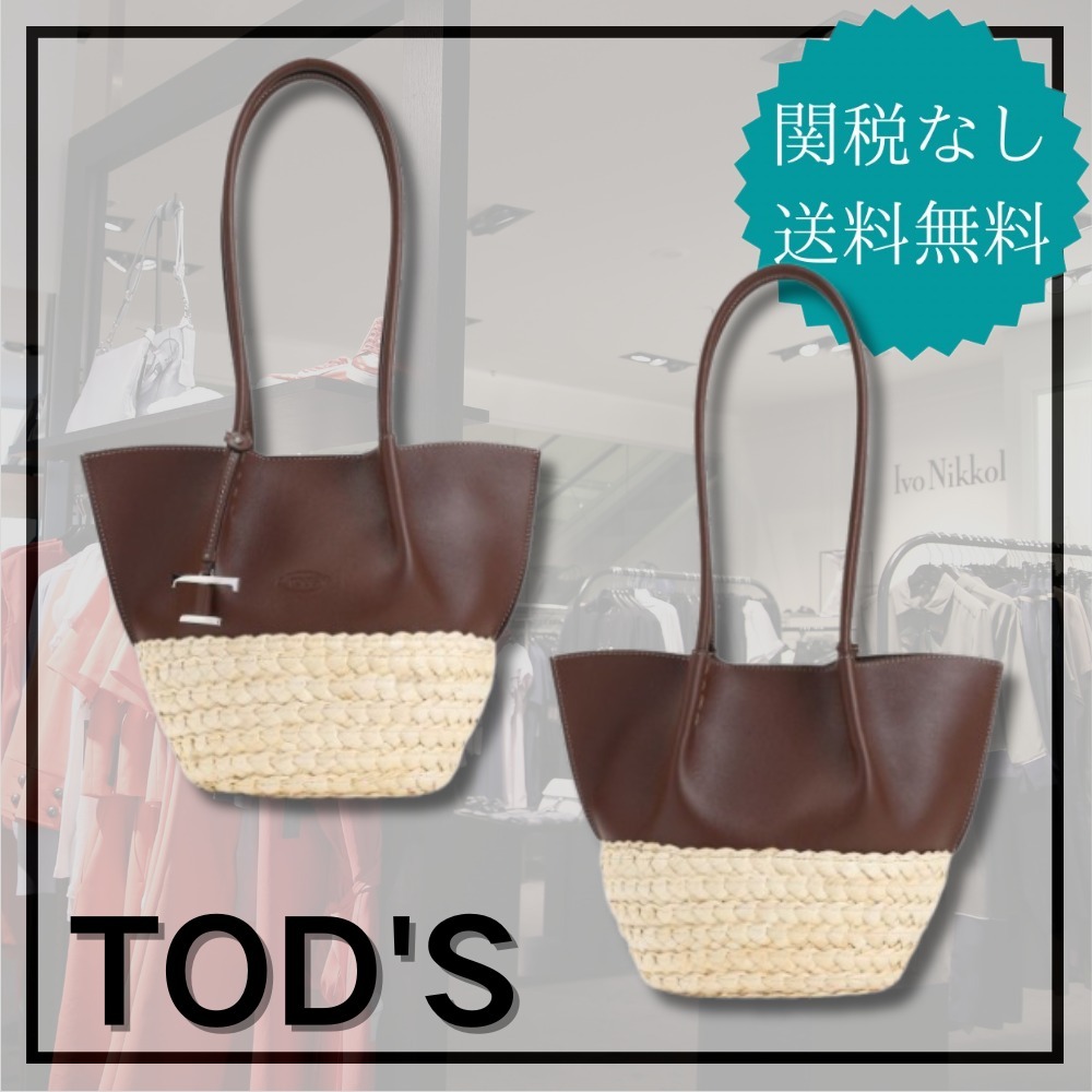 【TOD’S】Tタイムレス ストロー＆レザー トートバッグ スモール