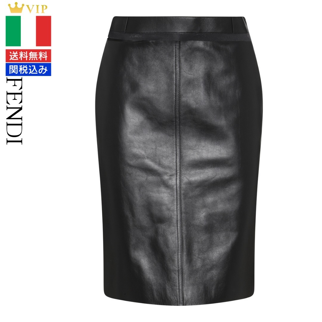 VIP【関税送料無料】希少 FENDI BLACK LEATHER PENCIL SKIRT