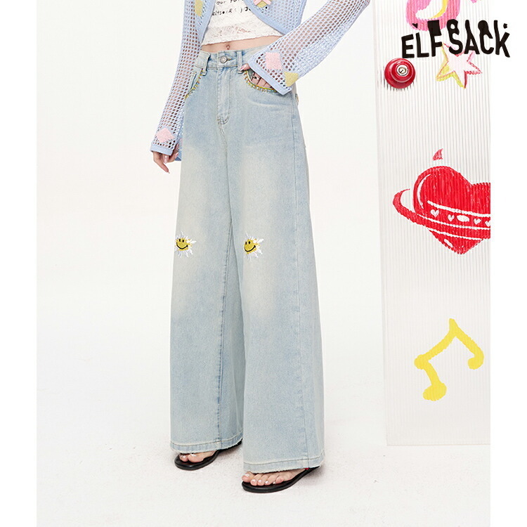 ELFSACK ジーンズ ボトムス スマイル ゆったり ワイドパンツ