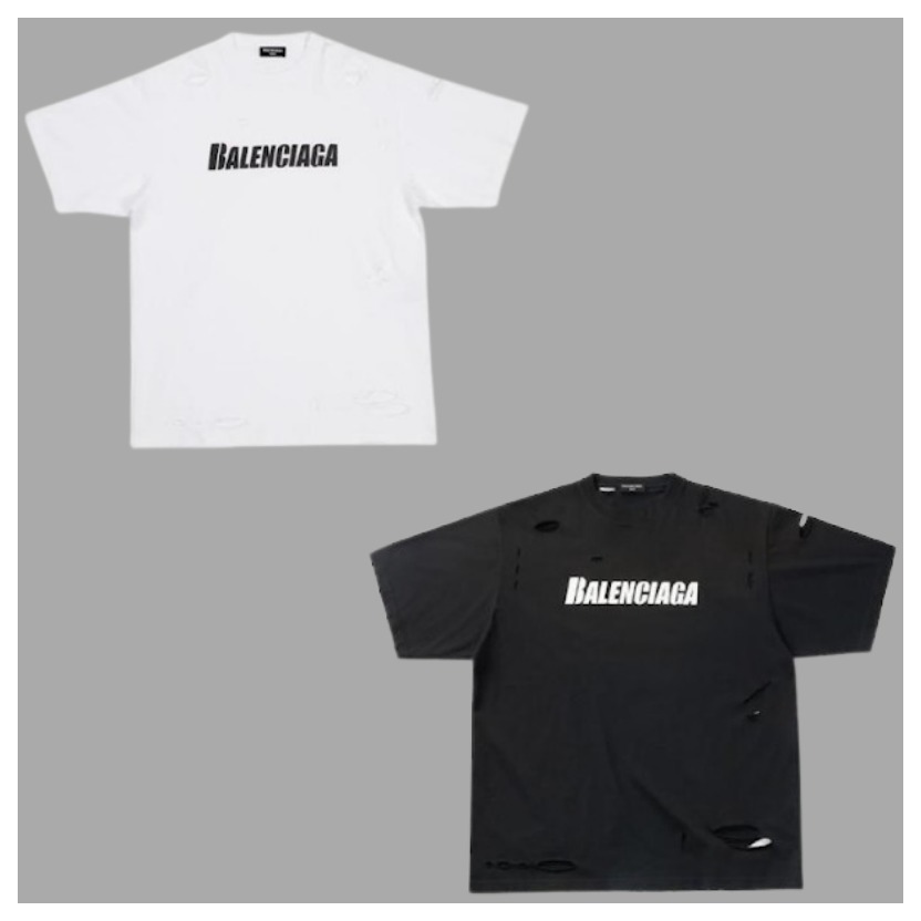 セール♪BALENCIAGAバレンシアガロゴ付き半袖Tシャツ黒白♪