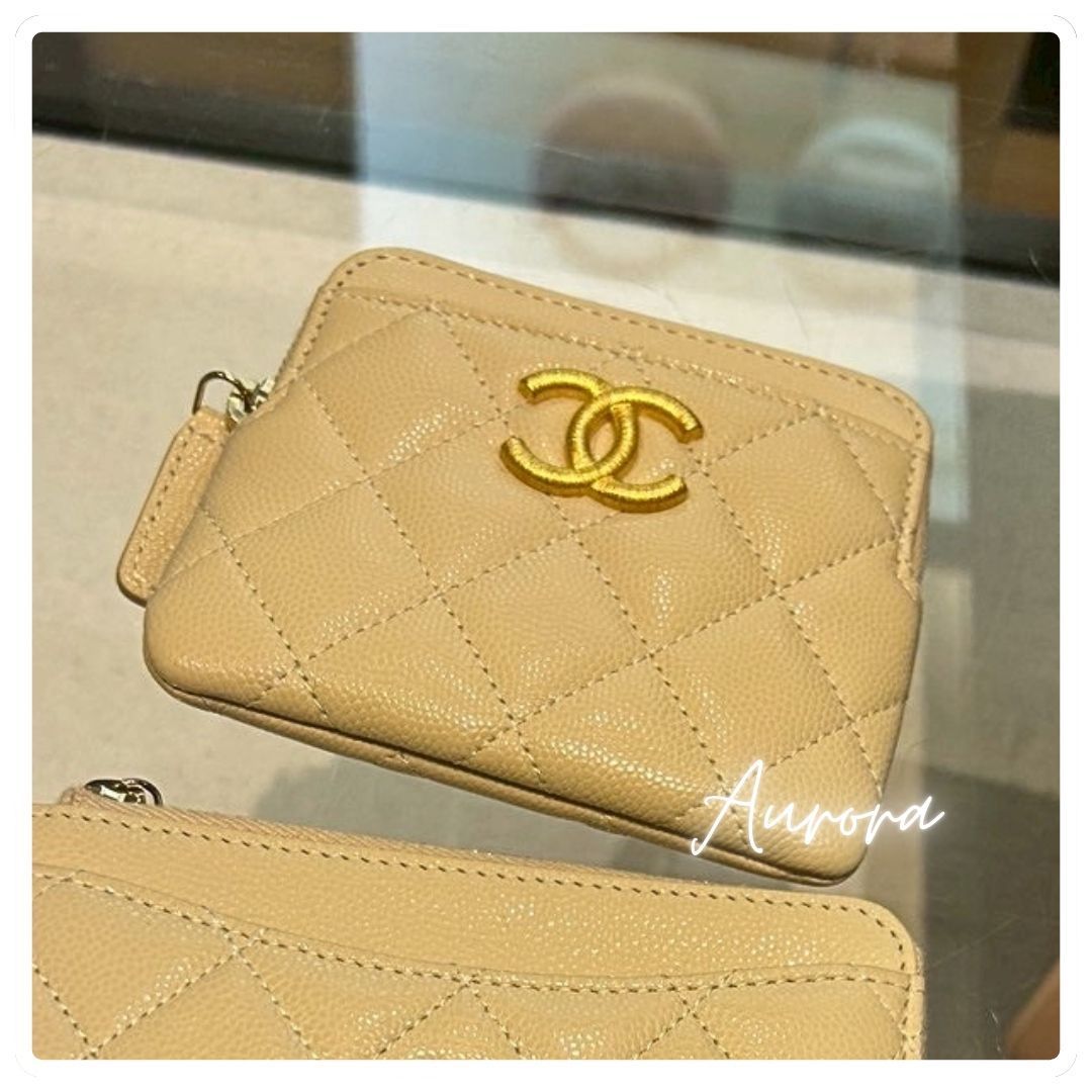 即完_大きめロゴ_ベージュ_CHANEL_コインパース_財布_キャビア