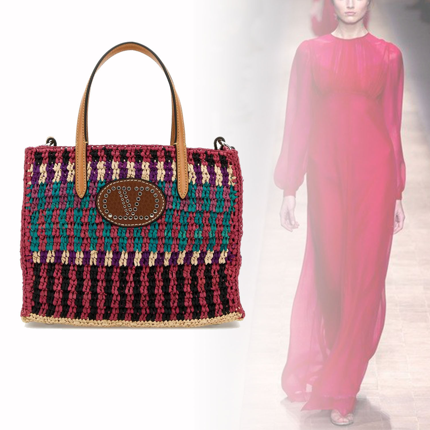 ◆VALENTINO◆ Vロゴパッチ ストライプ トートバッグ
