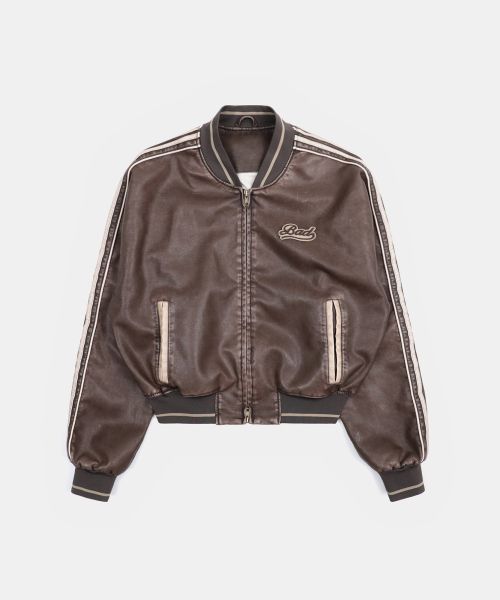 【BADBLOOD】Billy Old Effect Leather Track Jacket - Brown