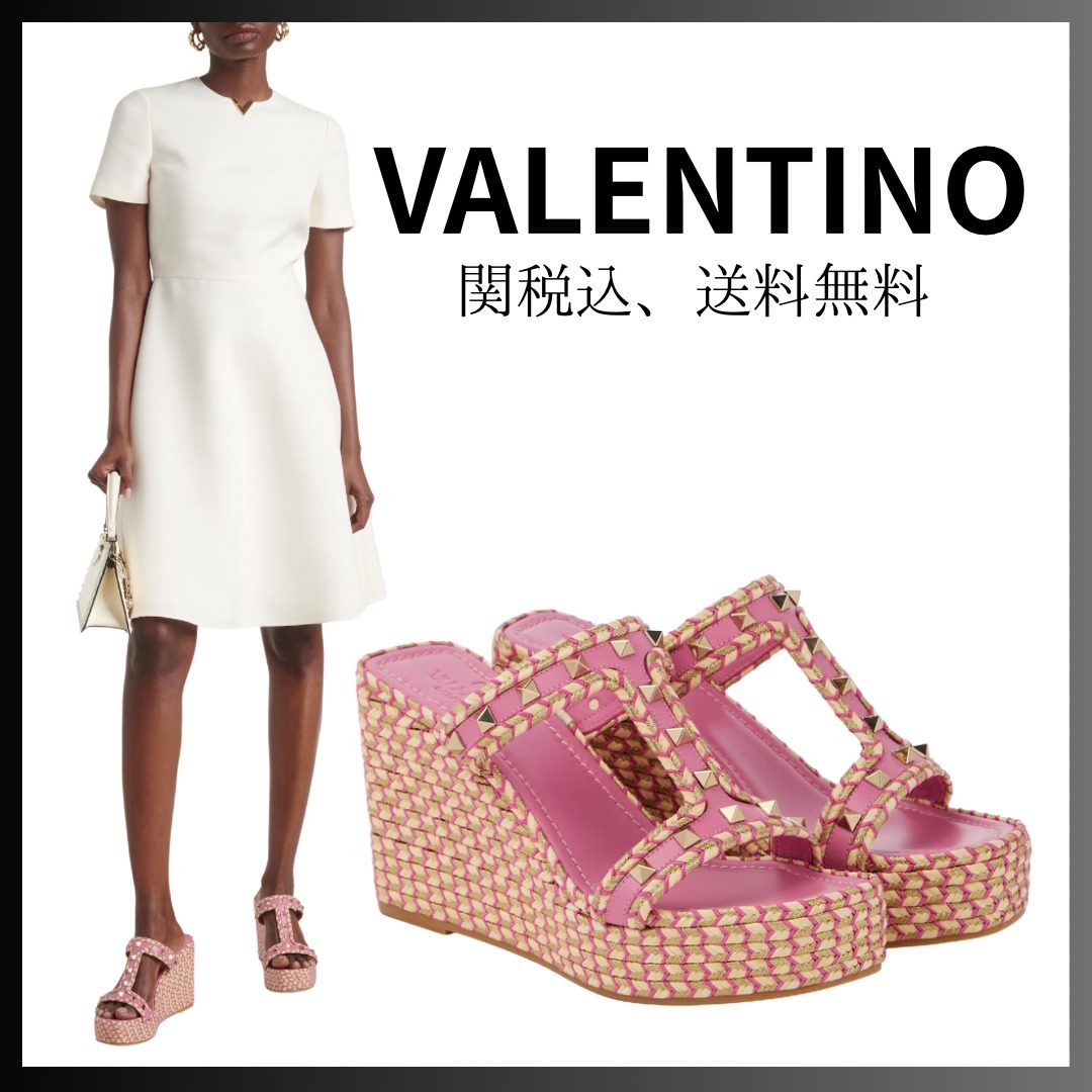 送関込★【VALENTINO】ロックスタッズ レザー ウェッジ サンダル