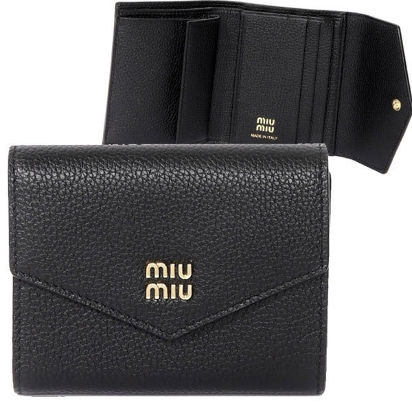miumiu☆25SS メタルロゴ レザー 折りたたみ財布/ウォレット