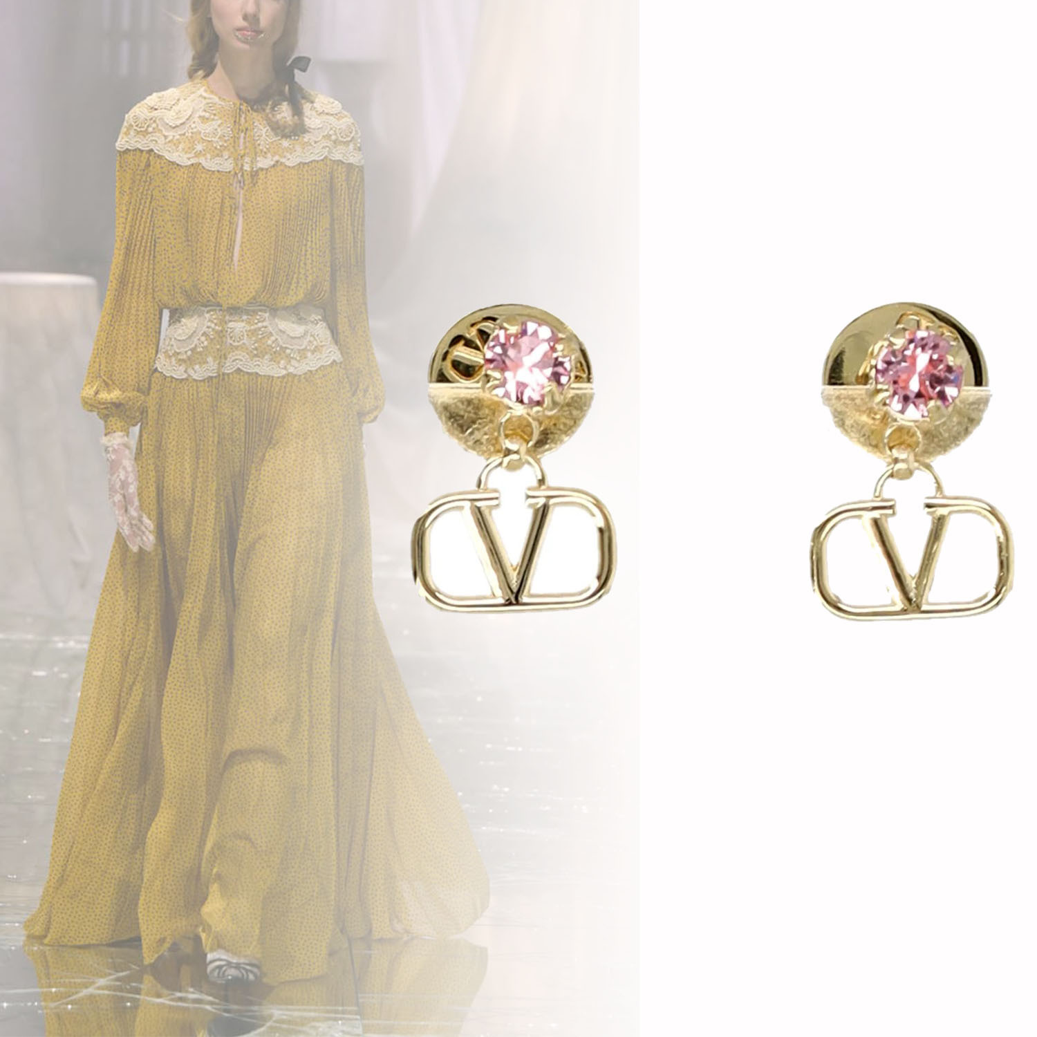 ◆VALENTINO◆ Vロゴ シグネチャー装飾ドロップ イヤリング