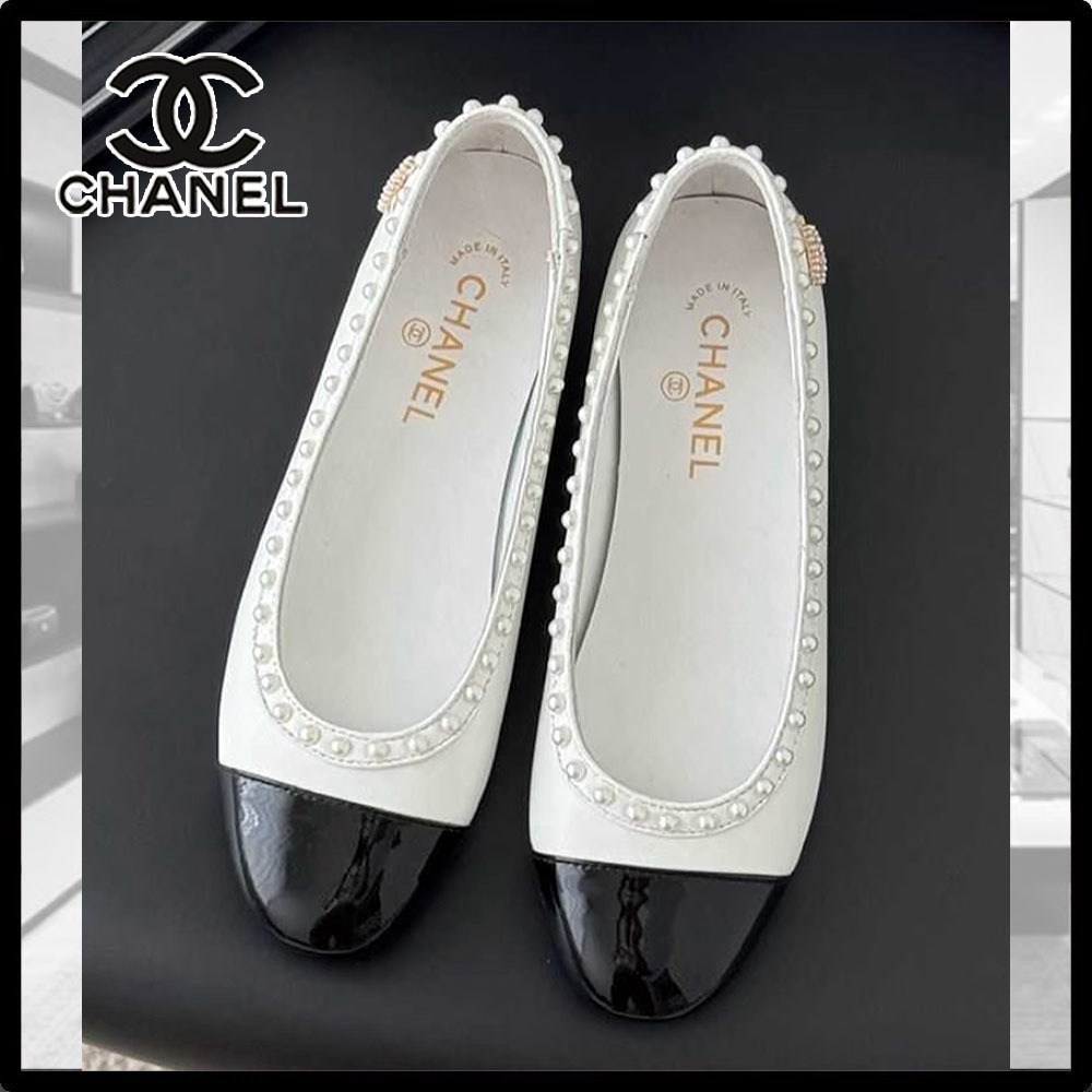 【パールが上品☆清楚な白】★CHANEL★バレエシューズ