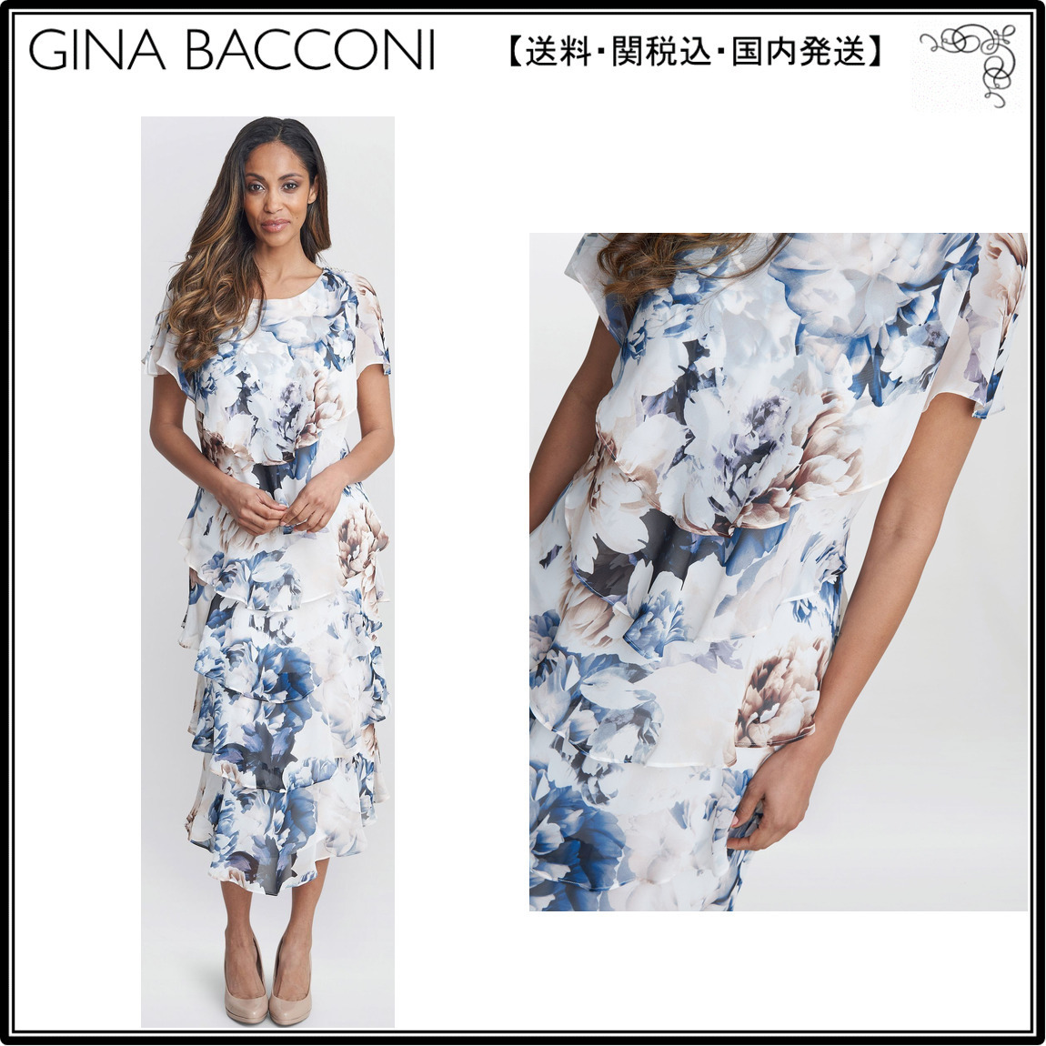 【海外限定】GinaBacconi ワンピース☆Jocelyn Tier White Dress