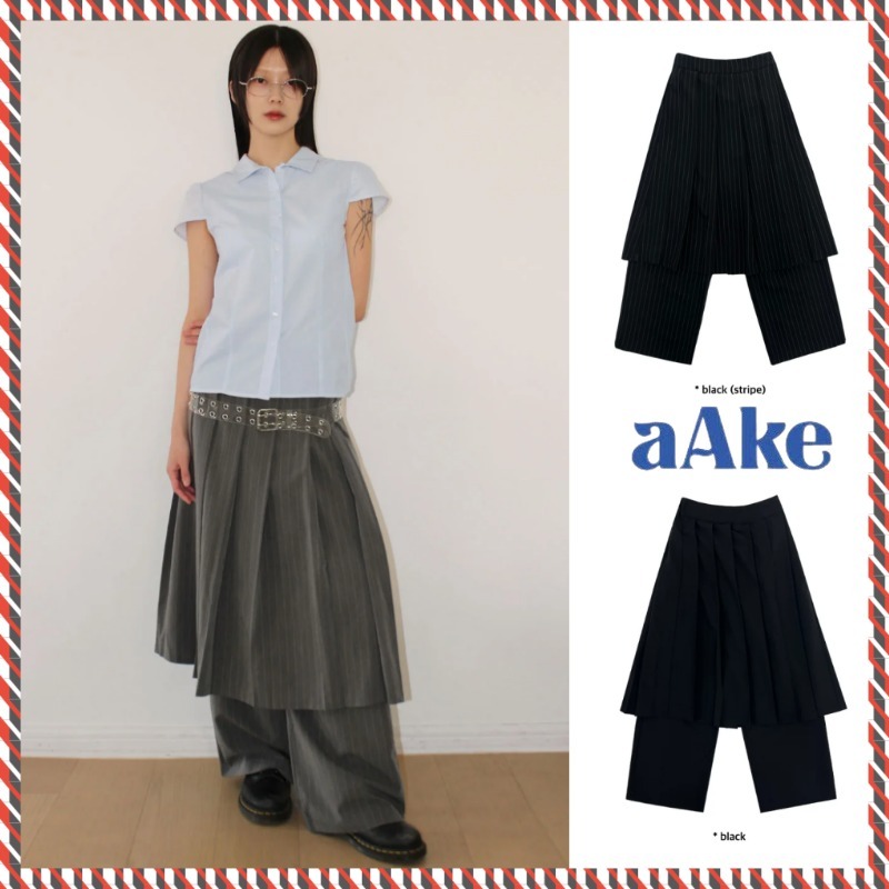 【AAKE】STRIPE PLEATS SK PT