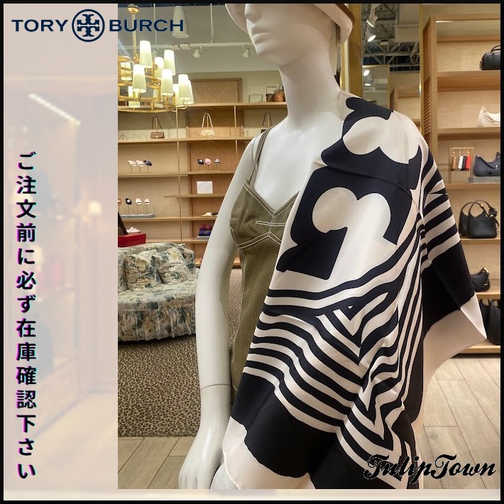 【TORY BURCH】Warped Logo Silk Squaire スカーフ 168963