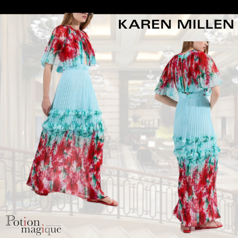 ★Karen Millen★ フローラルプリーツディテールマキシドレス