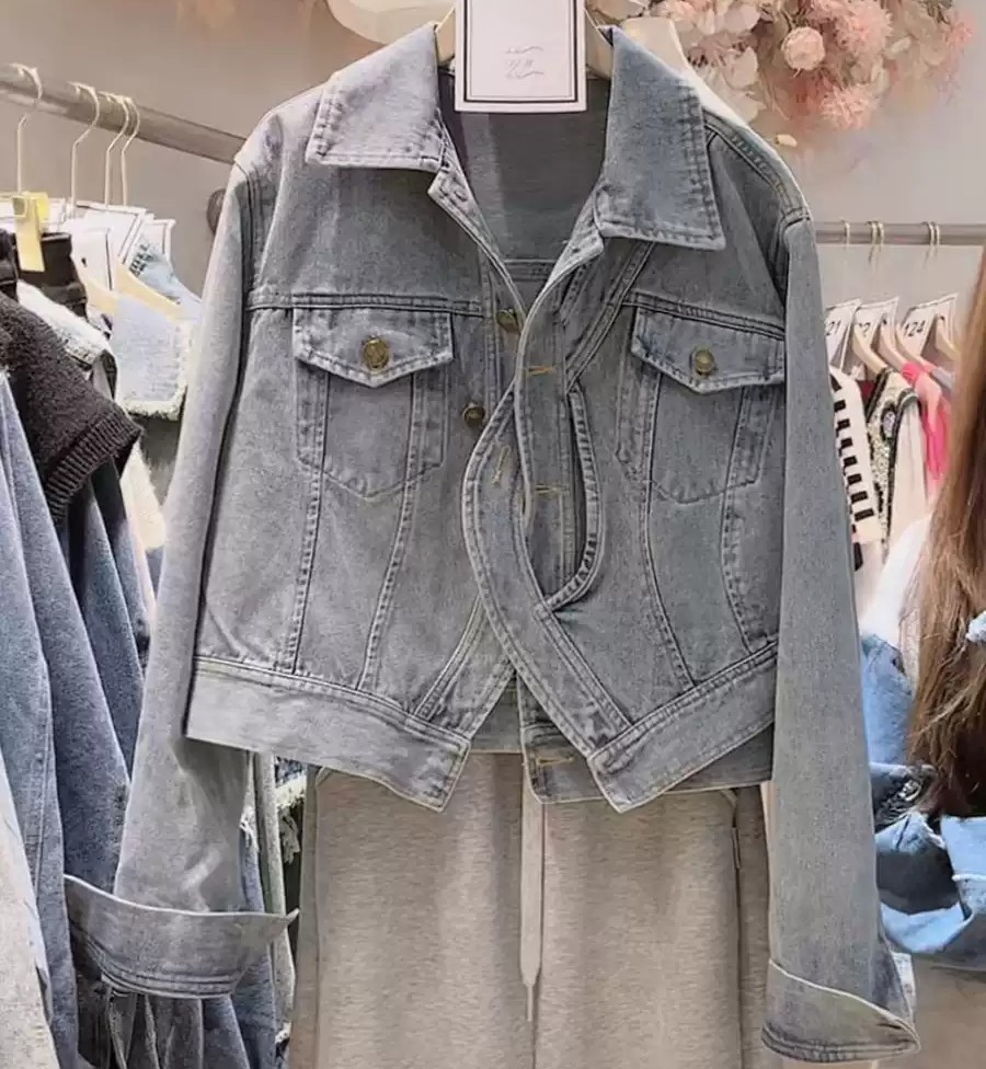 デニム ジャケット ウォッシュ加工 ショート カジュアル 長袖 1