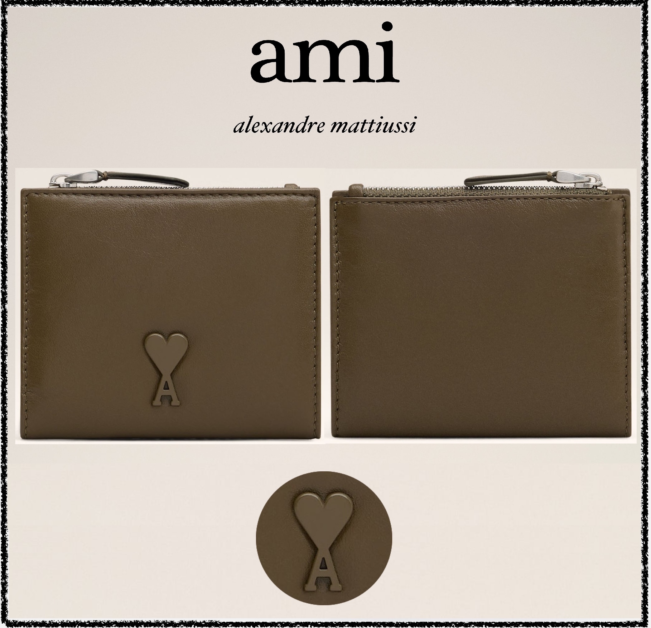 ★パリ発 ami★VOULEZ-VOUS フォールドウォレット レザー カーキ