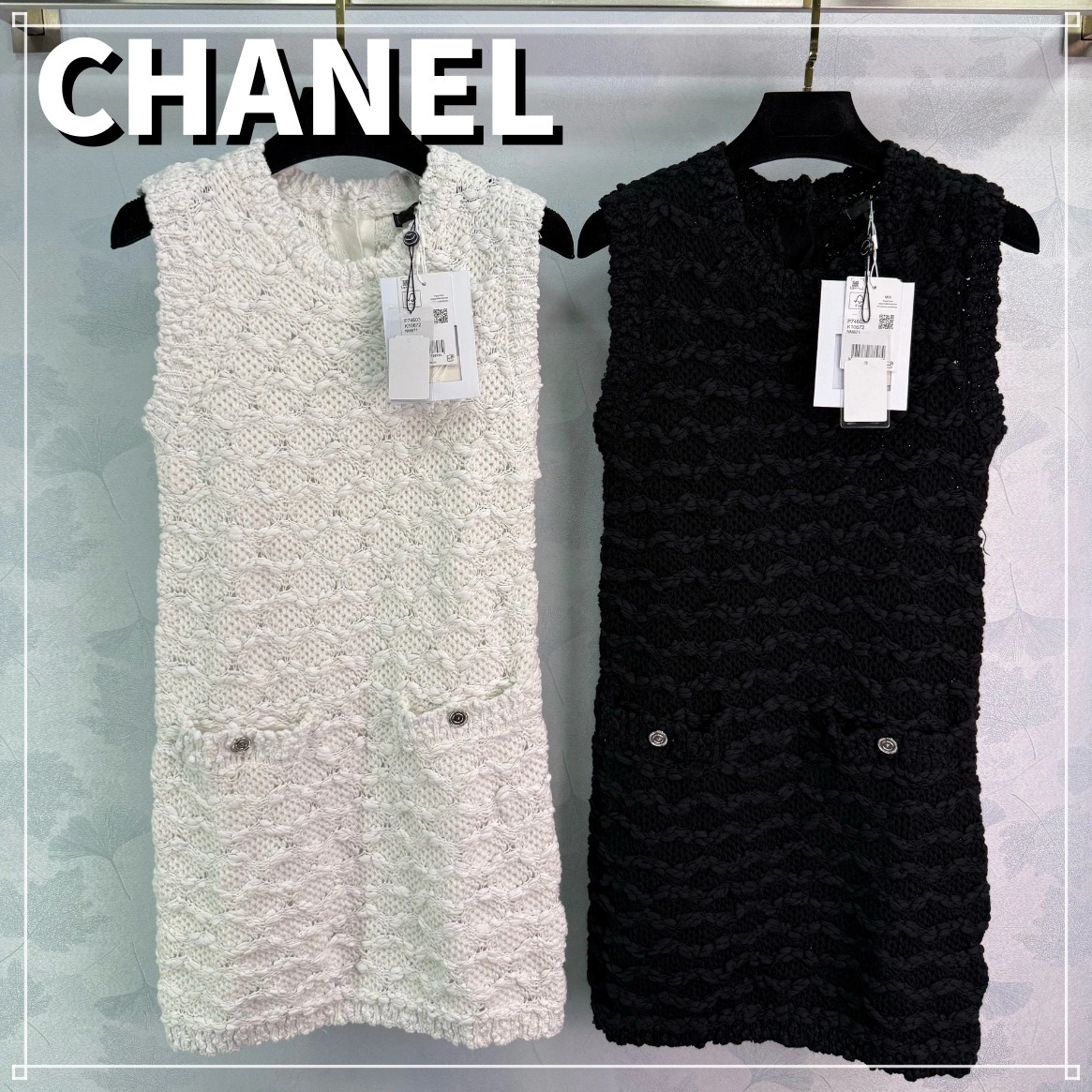 【CHANEL】上品ツイードが美しいホワイトノースリーブワンピース