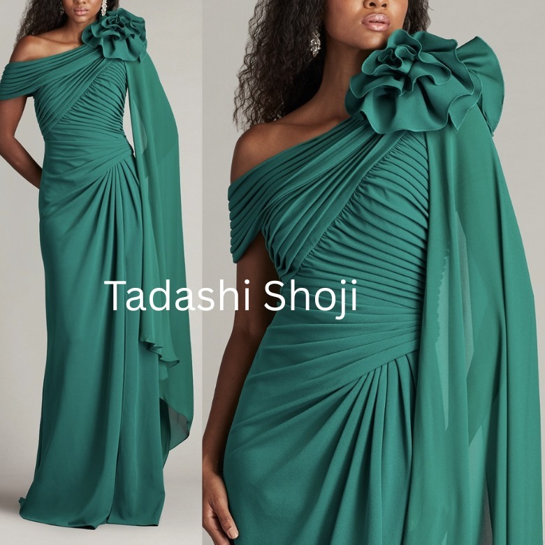 TADASHI SHOJI ワンショルダー花ロングドレス演奏会ドレープ