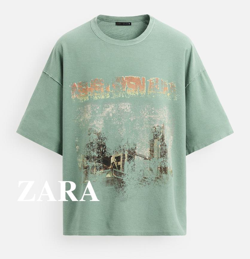 ★ドイツ発*ZARA*新作*ウォッシュプリントニットTシャツ/LG★