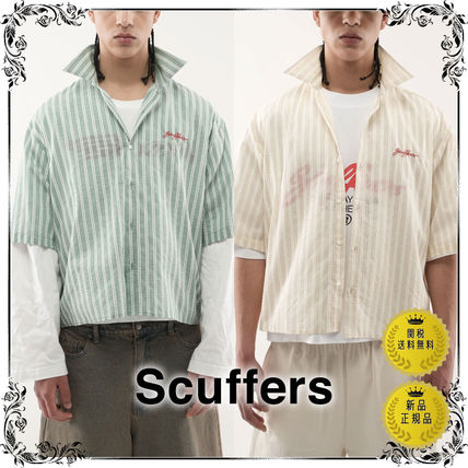 SNSで人気！【Scuffers】ロゴ ピンストライプ 半袖シャツ 関送込 SNSで人気！【Scuffers】ロゴ ピンストライプ 半袖シャツ 関送込