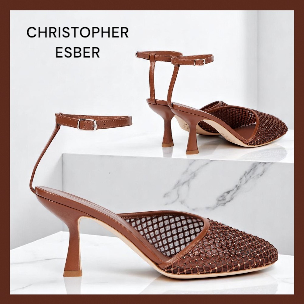 【Christopher Esber】ミネット クリスタル装飾メッシュパンプス