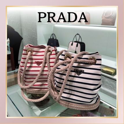 PRADA【入手困難】★マリナーファブリック バケットバッグ★S★ アイボリー/ブルー プラダ マリナー スモール ファブリック