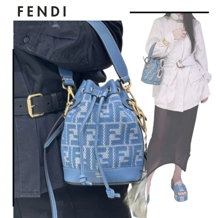 FENDI●モン トレゾール●デニム調FFロゴ ミニバケットバッグ