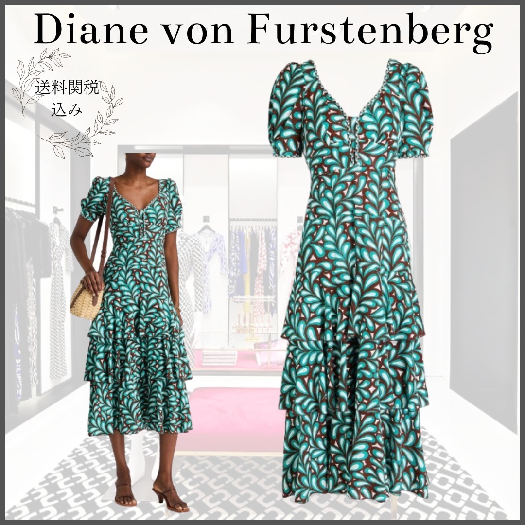 【DIANE VON FURSTENBERG】コットンジャカード ミディワンピース
