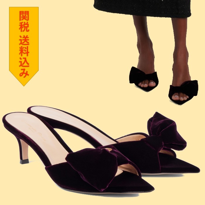 【Gianvito Rossi】 55 bow-detail velvet mules