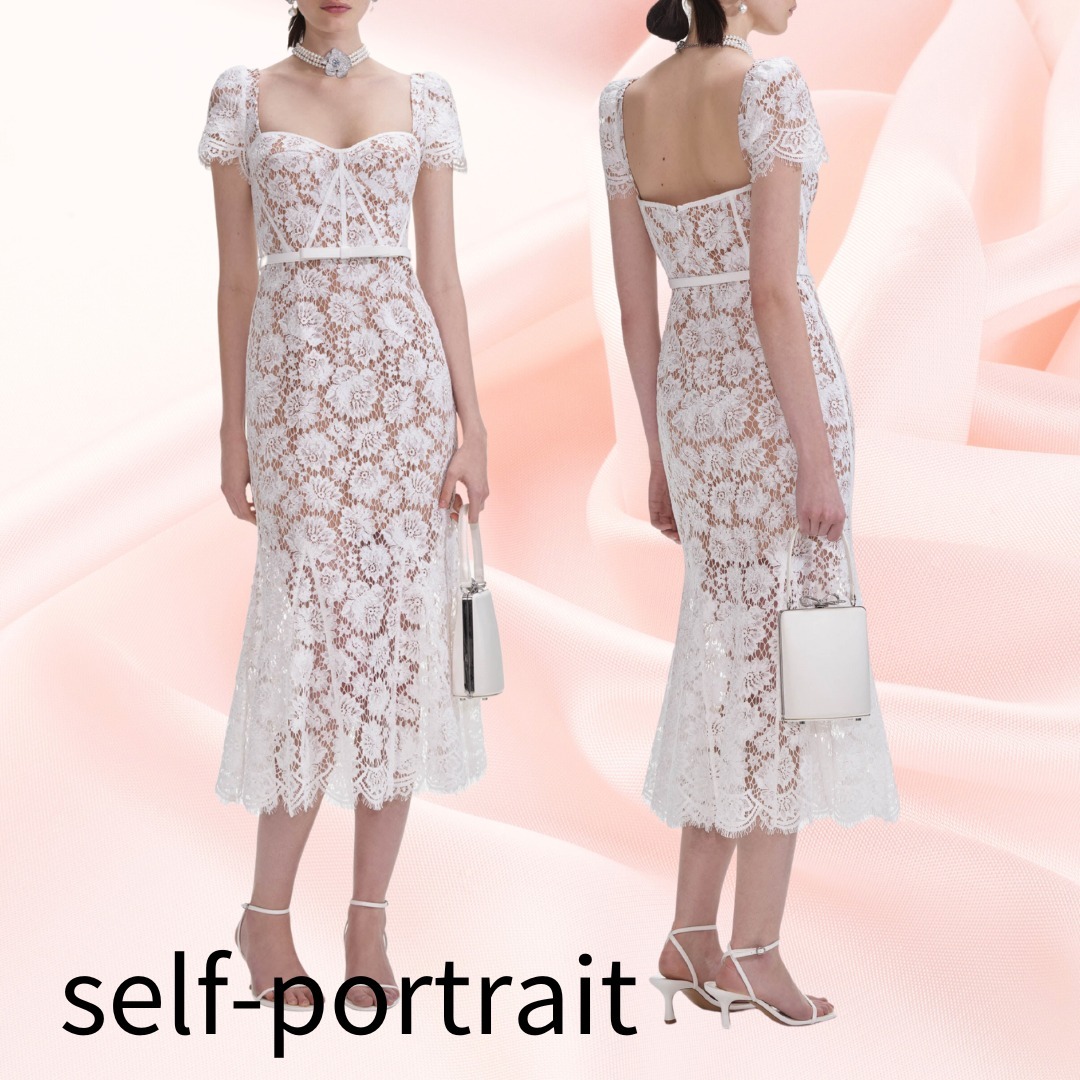 【SELF-PORTRAIT】ファインレースミディドレス/関税送料込