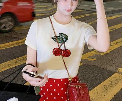 スパンコール チェリー柄 Ｔシャツ 韓国系 z322