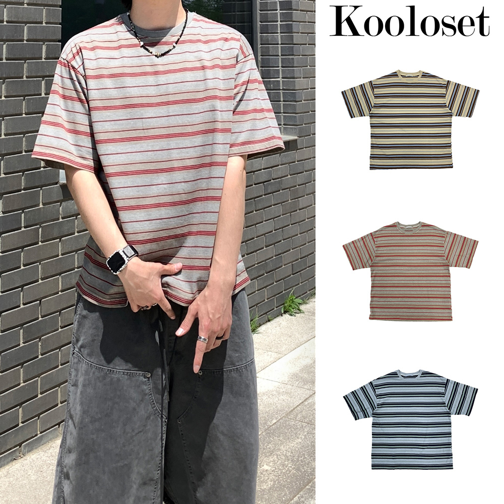 【KOOLOSET】Ash Pigment Stripe Short Sleeve T-shirt