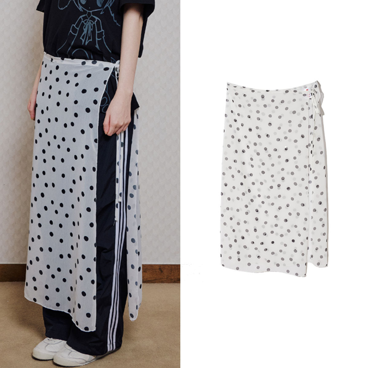 スカート ITZAVIBE WHITE DOTTED LAYERED WRAP LONG SKIRT 5BMR0039