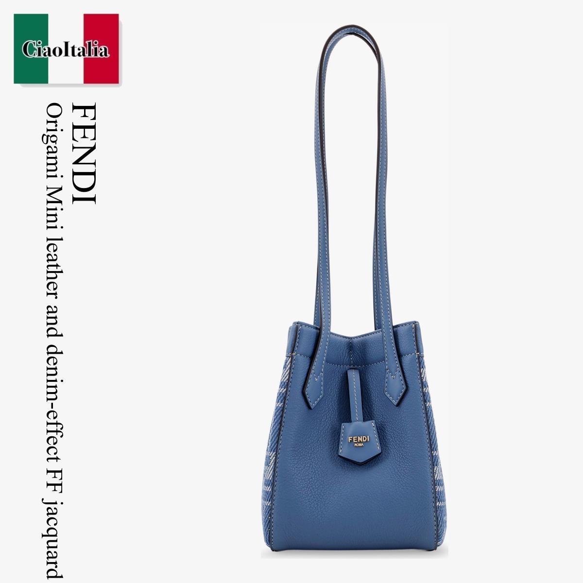 ショルダーバッグ・ポシェット Fendi Origami Mini Leather And Denim-Effect Ff Jacquard Tran