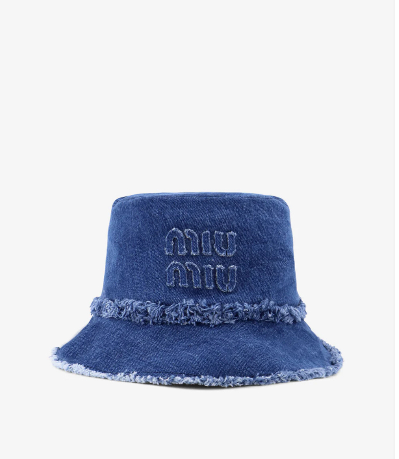 ミュウミュウ Denim cloche with logo patch バケットハット