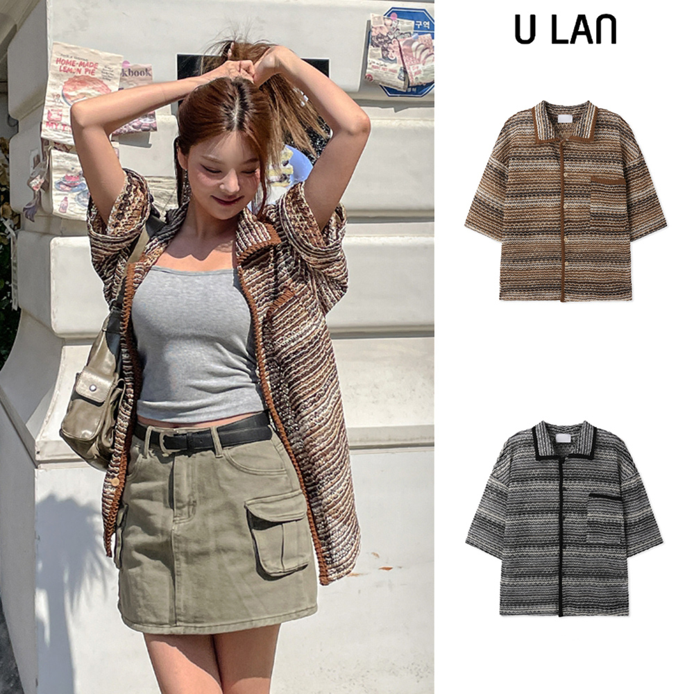 【U LAN】Wavy Bohemian Mix Short Sleeve Shirt