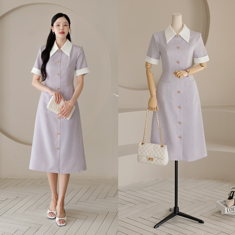 Ronnie 配色 Collar Tweed Dress ワンピース