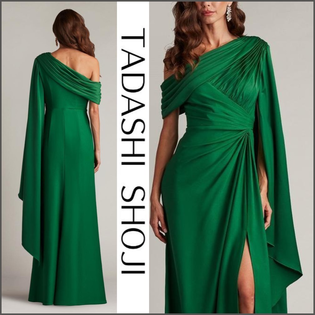 関税送料込【TADASHI SHOJI】ロング ドレス ケープ グリーン