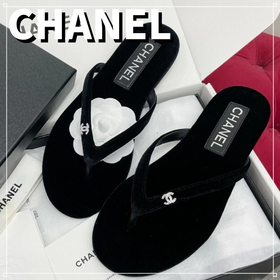 【希少】CHANEL CCロゴ ベルベット ビーチサンダル