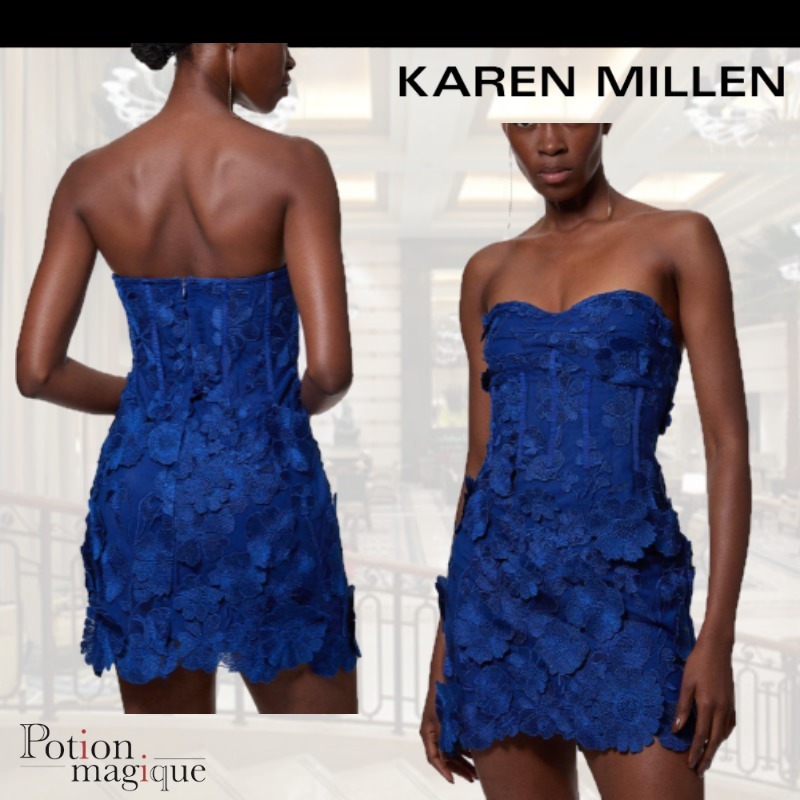 ★Karen Millen★花のアップリケ構造化ウーブンミニドレス