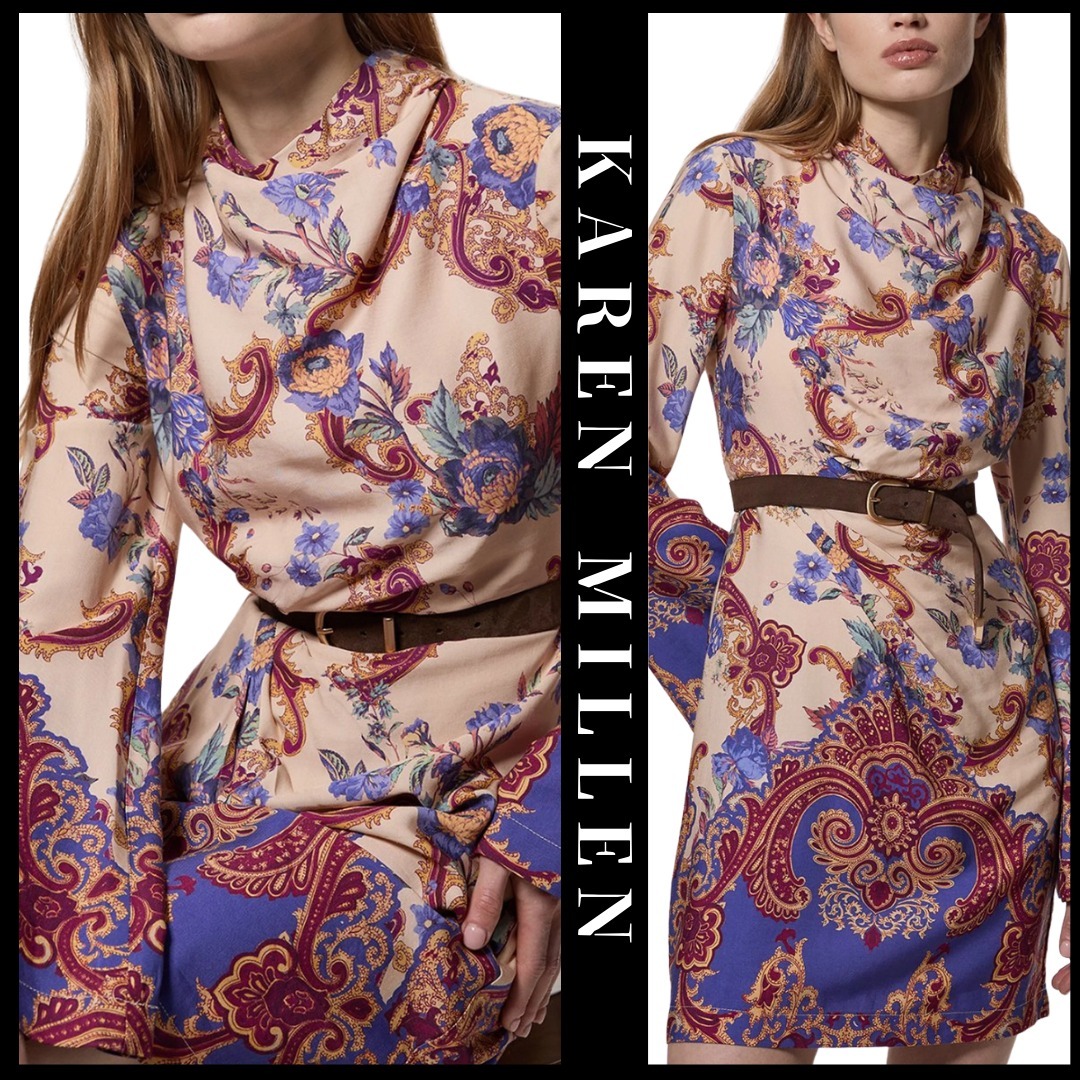 KAREN MILLEN 日本未入荷 ペイズリー フレアスリーブ 長袖 ミニ