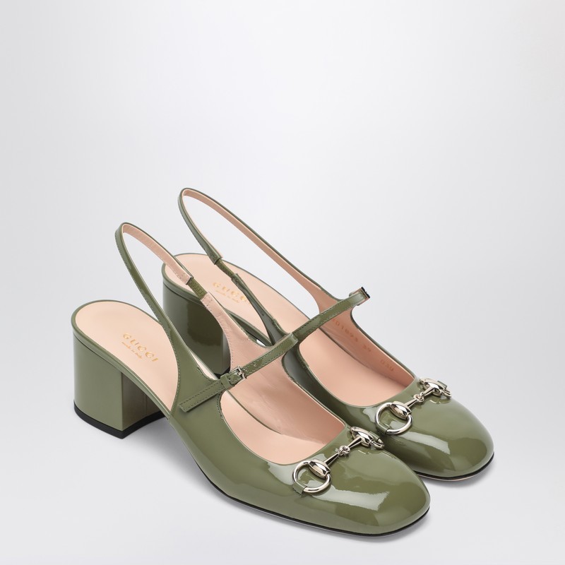 シューズ・サンダルその他 GUCCI Green patent leather loafer-style pumps