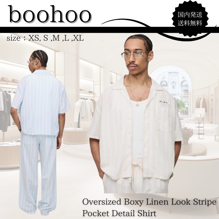 ◇シャツ◇【boohoo】ストライプポケットディテールシャツ / 2色