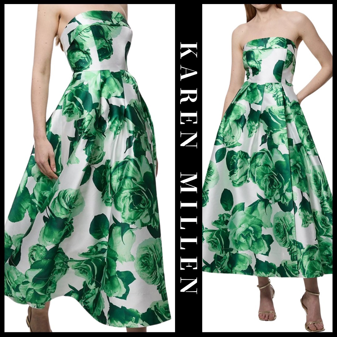 KAREN MILLEN 日本未入荷 ビスチェ ローズ マキシスカート 緑
