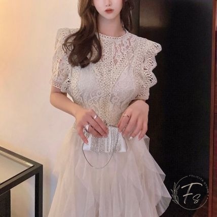 シースルー レース 韓国 パーティードレス チュール
