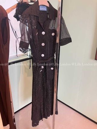 ブラック ポルカドット シルクシフォン シャツドレス | PRADA