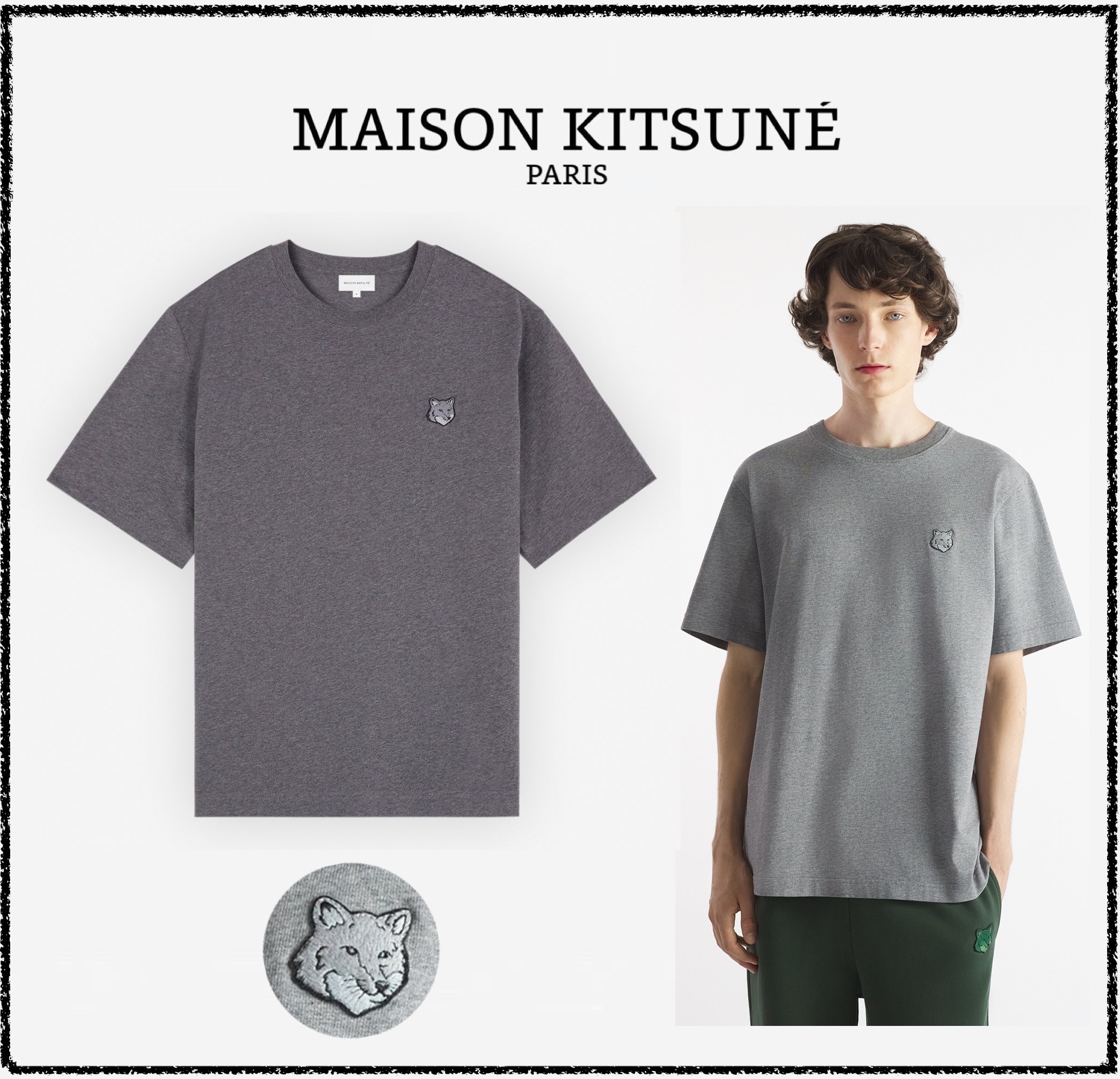 ★MAISON KITSUNE★ BOLD FOX HEAD PATCH OVERSIZE Tシャツ GREY